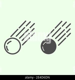 Comet line and solid icon. Falling meteorite with flame or asteroid outline style pictogram on white background. Space and astronomy signs for mobile Stock Vector