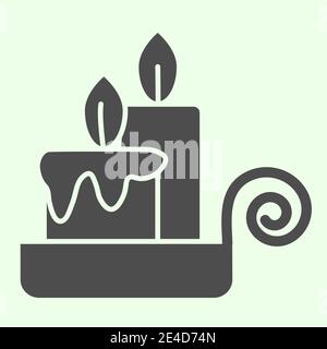 Night candle solid icon. Two Burning Candles on candlestick glyph style pictogram on white background. Halloween or Witchcraft signs for mobile Stock Vector