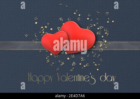 Realistic golden hearts on red background. Happy Valentines Day concept ...