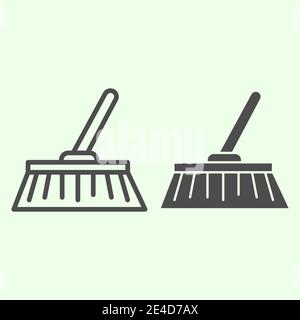 Broom line and solid icon. House cleaning brush domestic equipment symbol, outline style pictogram on white background. Housework or home tools vector Stock Vector