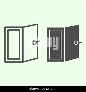Door line and solid icon. Open home doorway exit or entrance symbol, outline style pictogram on white background. Home repair vector sign for web and Stock Vector
