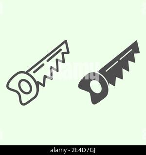 Saw line and solid icon. Building handle hacksaw for cutting wood symbol, outline style pictogram on white background. Home repair vector sign for web Stock Vector