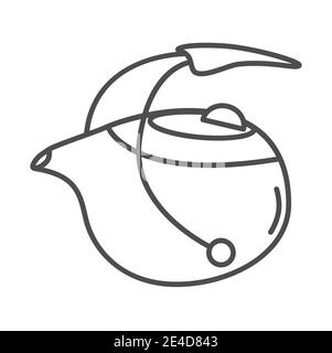Japanese infuser teapot thin line icon, Chinese tea ceremony concept, Oval tea pot sign on white background, kettle icon in outline style for mobile Stock Vector