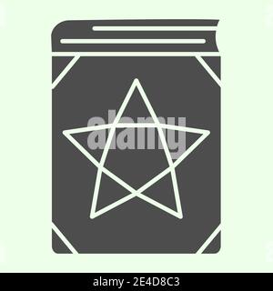 Magic book solid icon. Witch astrology spellbook with star glyph style pictogram on white background. Halloween or Witchcraft signs for mobile concept Stock Vector