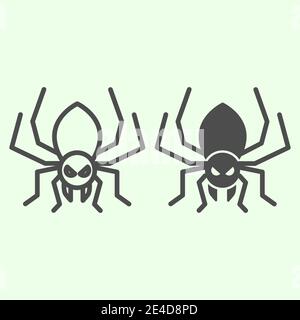 Halloween spider line and solid icon. Scary spider silhouette outline style pictogram on white background. Halloween and mystery sign for mobile Stock Vector