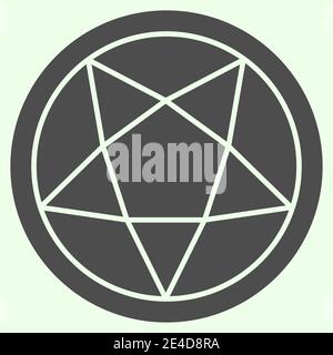 Pentagram solid icon. Mystical gothic five pointed star in circle glyph style pictogram on white background. Occult witch ceremony pentacle for mobile Stock Vector