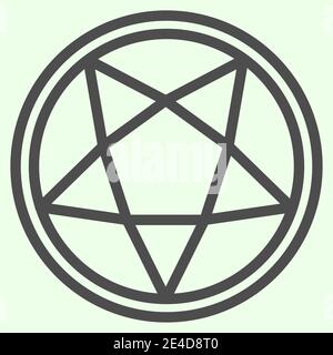 Pentagram line icon. Mystical gothic five pointed star in circle outline style pictogram on white background. Occult witch ceremony pentacle for Stock Vector