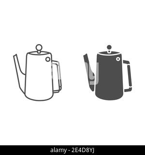 Kitchen tea or coffee pot line and solid icon, Kitchenware concept, water kettle sign on white background, tea or coffee vintage pot icon in outline Stock Vector
