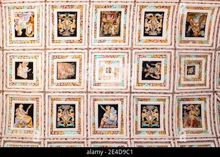 Interior ceiling paintings on the monumental staircase of Santiago Hospital by architect Andres de Vandelvira, Ubeda, UNESCO World Heritage Site. Jaen Stock Photo