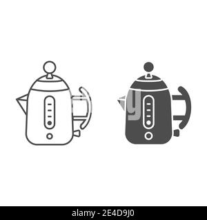 Modern electric teapot line and solid icon, modern kitchen utensils concept, Teakettle sign on white background, Kitchen teapot icon in outline style Stock Vector