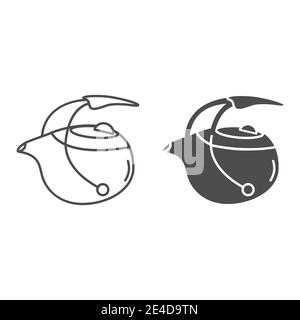 Japanese infuser teapot line and solid icon, Chinese tea ceremony concept, Oval tea pot sign on white background, kettle icon in outline style for Stock Vector