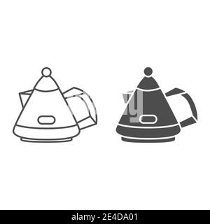 Modern teapot line and solid icon, kitchenware concept, Tea kettle sign on white background, kettle for boiling water and cooking tea icon in outline Stock Vector
