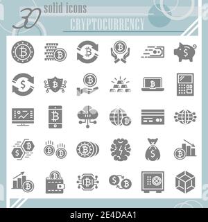 Cryptoccurency glyph icon set, bitcoin symbols collection, vector sketches, logo illustrations, money signs solid pictograms package isolated on white Stock Vector