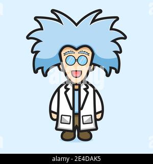 Cute professor scientist wear glasses cartoon vector icon illustration. Profession icon concept isolated vector. Flat cartoon style Stock Photo