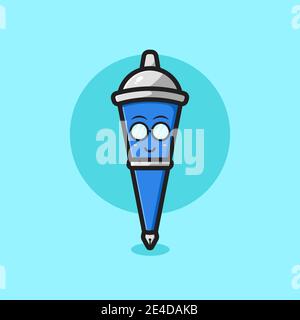 Cute pen character wear glasses cartoon vector icon illustration. Object icon concept isolated vector. Flat cartoon style Stock Photo