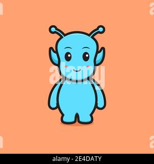Cute blue alien mascot character cartoon vector icon illustration. Alien icon concept isolated vector. Flat cartoon style Stock Photo