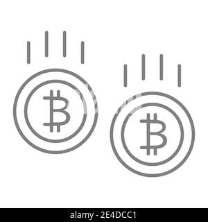 Bitcoin price reduction thin line icon. Cryptocurrency crash vector illustration isolated on white. Bitcoin price loss outline style design, designed Stock Vector