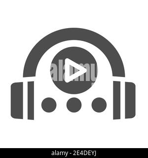 Audio course solid icon. Headphones and play sign vector illustration isolated on white. Music glyph style design, designed for web and app. Eps 10. Stock Vector