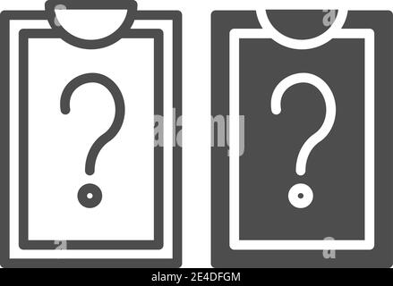 Clipboard with blank list line and glyph icon. List with question mark vector illustration isolated on white. Document with question mark outline Stock Vector