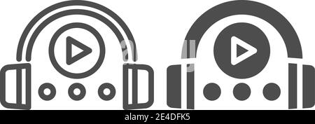 Headphones and player line and glyph icon. Headphones and play sign vector illustration isolated on white. Music outline style design, designed for Stock Vector