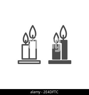 Two burning candles line and glyph icon. Flames web vector illustration isolated on white. Candlestick outline style design, designed for web and app Stock Vector