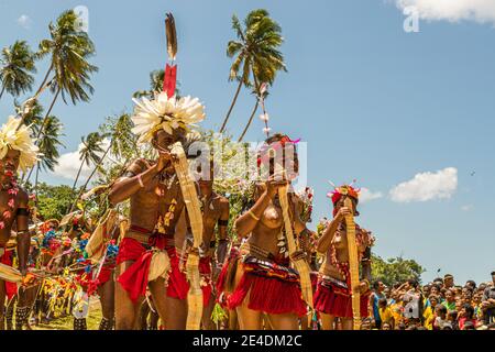 Traditional Milamala Dance of Trobriand Islands during the Festival of free Love, Kwebwaga, Papua New Guinea Stock Photo