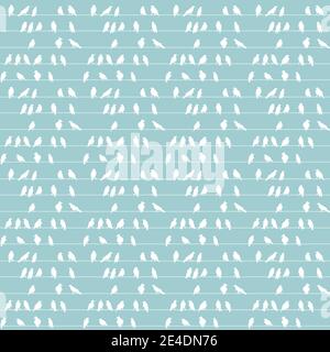 Seamless background with white birds silhouettes on wires Stock Vector