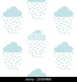 Cartoon clouds with rain drops in shape of hearts Stock Vector