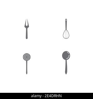 Set Kitchen icon cooking tools vector flat design Stock Vector