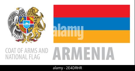 Vector set of the coat of arms and national flag of Armenia Stock Vector