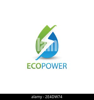 Water drop Flash Thunderbolt Logo design green energy vector template in Negative space style. Green power energy logo design element Stock Vector