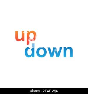 Up and down lettering typography logo. Lettering typography text logo with up and down text and arrow pointer icon in negative space style design Stock Vector