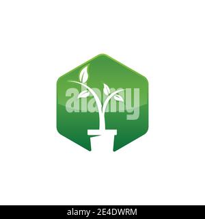Landscape logo vector design image. Lanscaping logo with plant growth inside a square shape Stock Vector