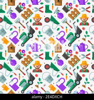 Spring Gardening Seamless Pattern in Flat Design Stock Vector