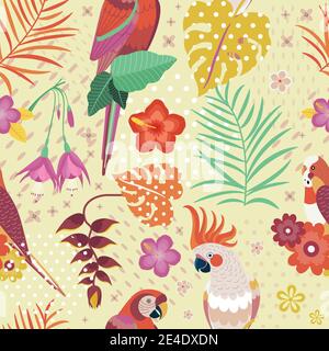 Vintage Hawaiian Parrots Pattern or Aloha Print Stock Vector
