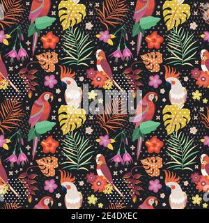 Vintage Hawaiian Parrots Pattern or Aloha Print Stock Vector