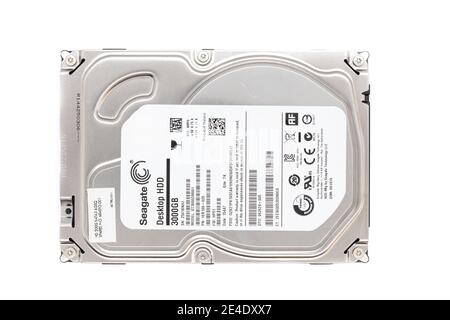 Huelva, Spain - January 21, 2021: A new Seagate Barracuda SATA 3TB Hard Disk Drive Stock Photo