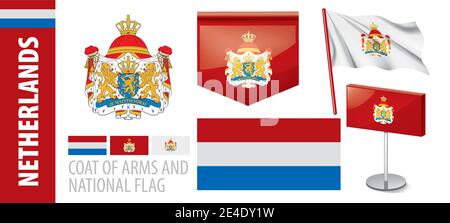 Netherlands coat of arms and flag, official symbols of the nation Stock ...