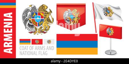 Vector set of the coat of arms and national flag of Armenia Stock Vector