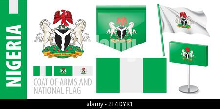 Vector set of the coat of arms and national flag of Nigeria Stock Vector
