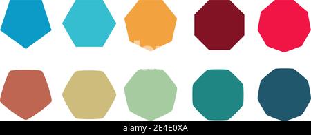 Polygons with various number of sides (pentagon, hexagon, heptagon, octagon, nonagon) icons, sharp and slightly rounded version Stock Vector