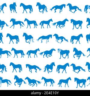 Seamless pattern with silhouettes of horses Stock Vector