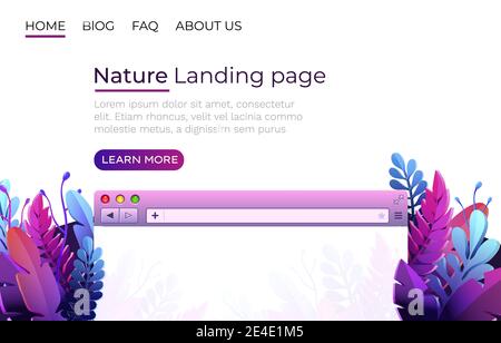Nature landing page, Design internet browser template. Windows frame search, webpage. Vector illustration. Stock Vector