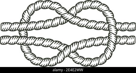 Knot made with a rope with the interior without coloring. Stock Vector