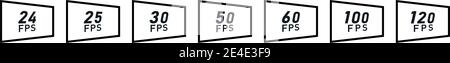 Simple FPS - frames per second icon set. Black numeric value in screen tilted to side Stock Vector