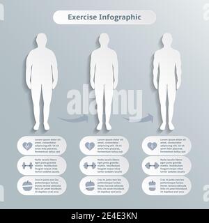 Infographic elements for men fitness and sports of healthcare weight loss power training vector illustration graphic elements Stock Vector