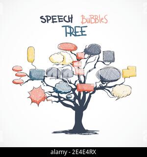 Doodle comic talk bubbles growing on tree isolated vector illustration Stock Vector