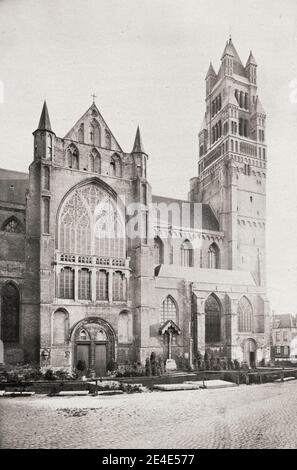 Vintage 19th century photograph: St Salvator's Cathedral, Bruges, Belgium. Stock Photo