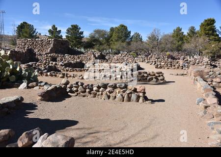 Globe, AZ. U.S.A. 1/6/2021.  Besh Ba Gowah Archaeological Park and Museum.  Reconstruction of original Indian 200-room pueblo built by the Salado Stock Photo