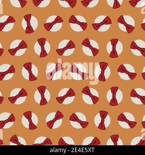 Vector orange bow ties polka dot seamless repeat pattern. Suitable for gift wrap, textile and wallpaper. Stock Vector